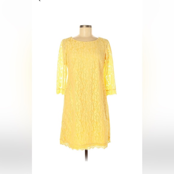 London Times Canary Yellow Lace Party Dress 12 - Picture 1 of 8